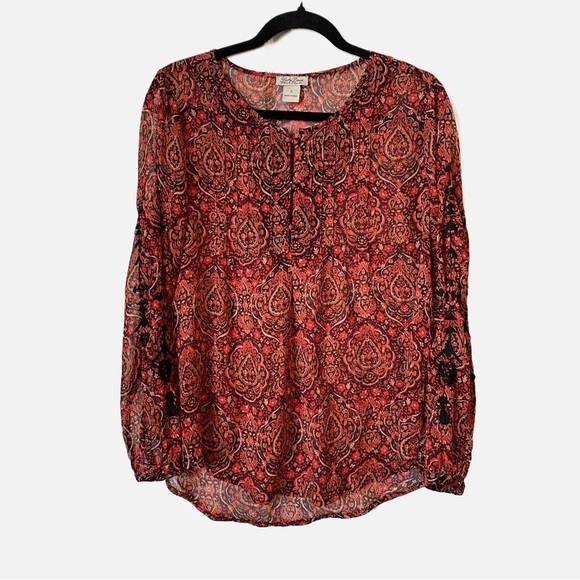 Lucky Brand Boho Paisley Semi Sheer Long Sleeve Blouse Small - Picture 7 of 7